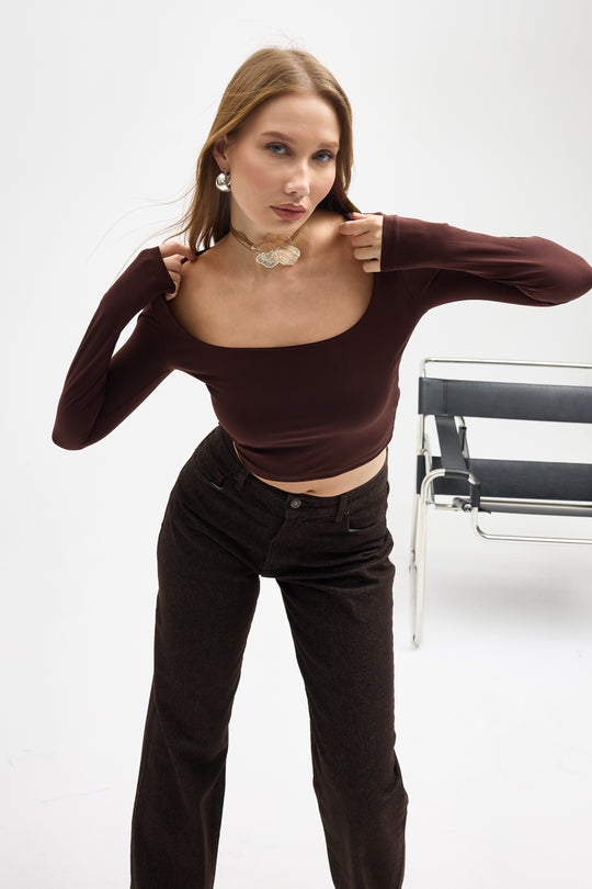 Routines Stretch Crop Top - Brown 10133 - ROUTINES