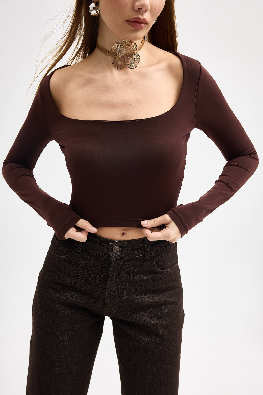 Routines Stretch Crop Top - Brown 10133 - ROUTINES