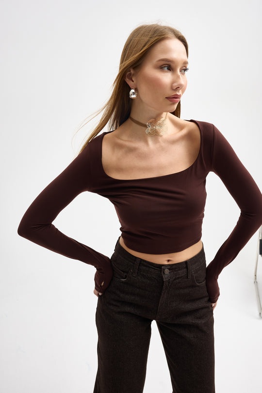 Routines Stretch Crop Top - Brown 10133 - ROUTINES