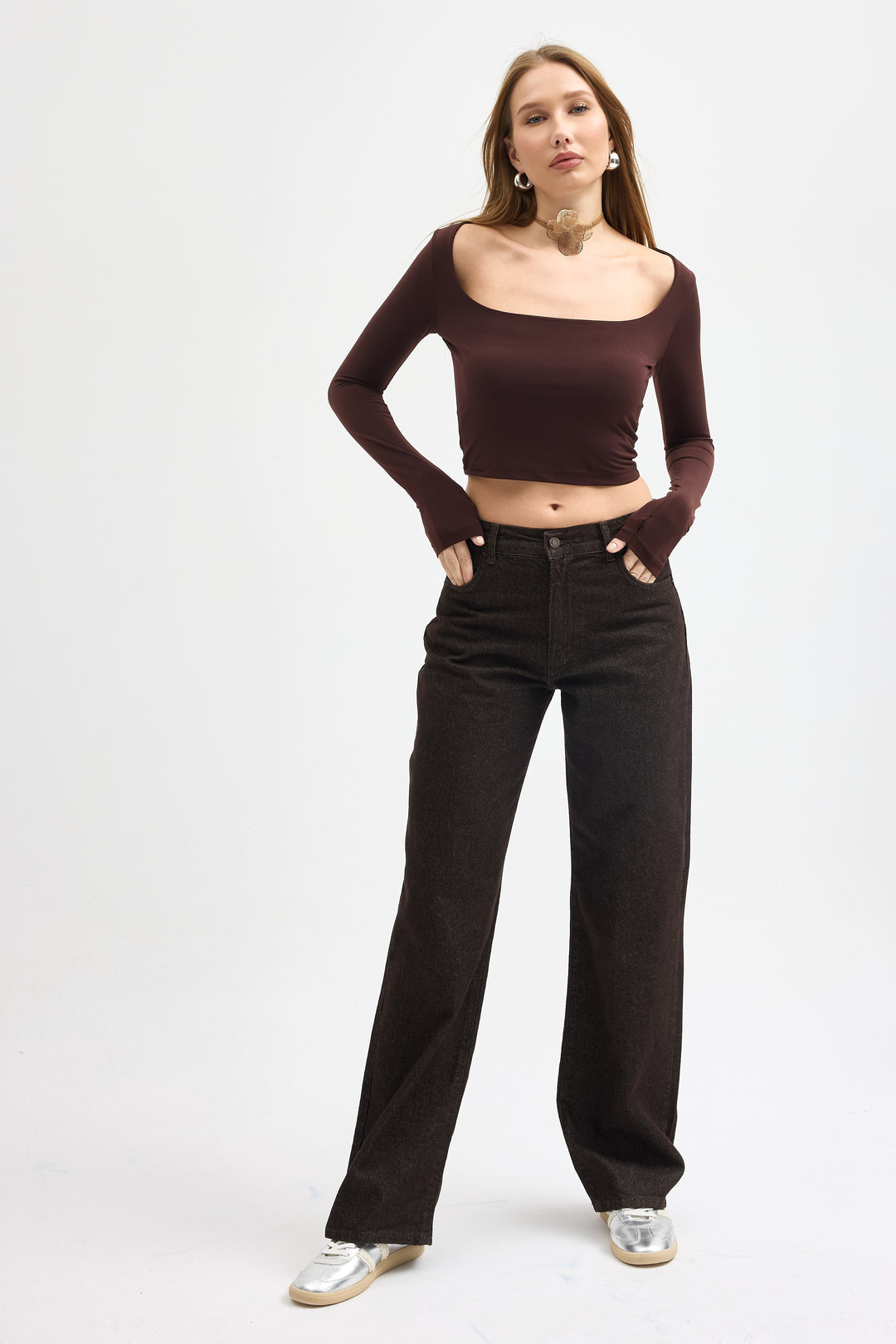 Routines Stretch Crop Top - Brown 10133 - ROUTINES