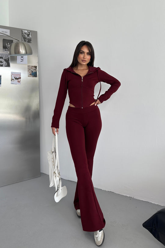 Routines Stretch Fold-over Flared Set - Bordeaux 3535 - ROUTINES