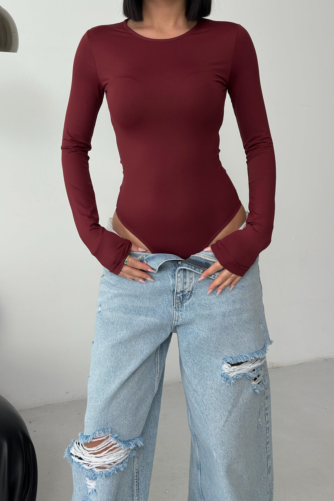 Routines Stretch Longsleeve Bodysuit - Bordeaux 390 Body Routines Fashion