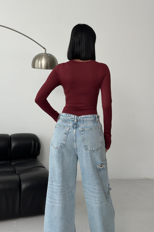 Routines Stretch Longsleeve Bodysuit - Bordeaux 390 Body Routines Fashion