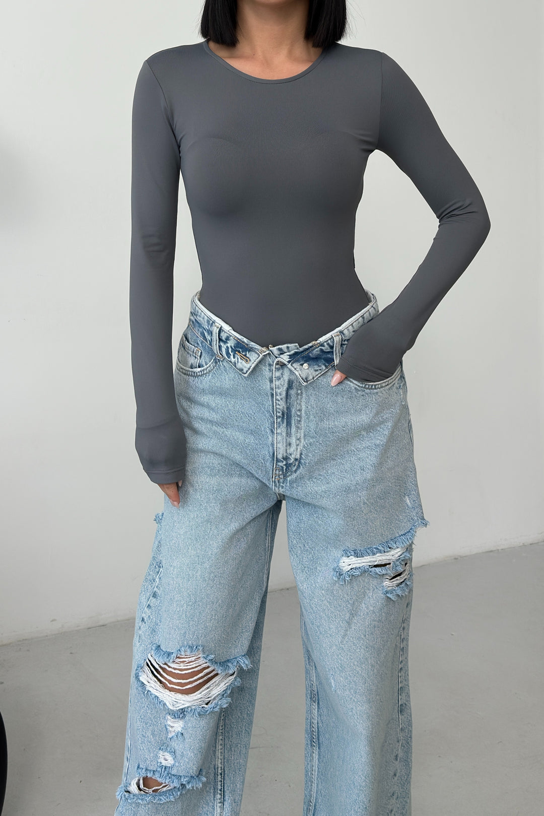 Routines Stretch Longsleeve Bodysuit - Grey 390 - ROUTINES