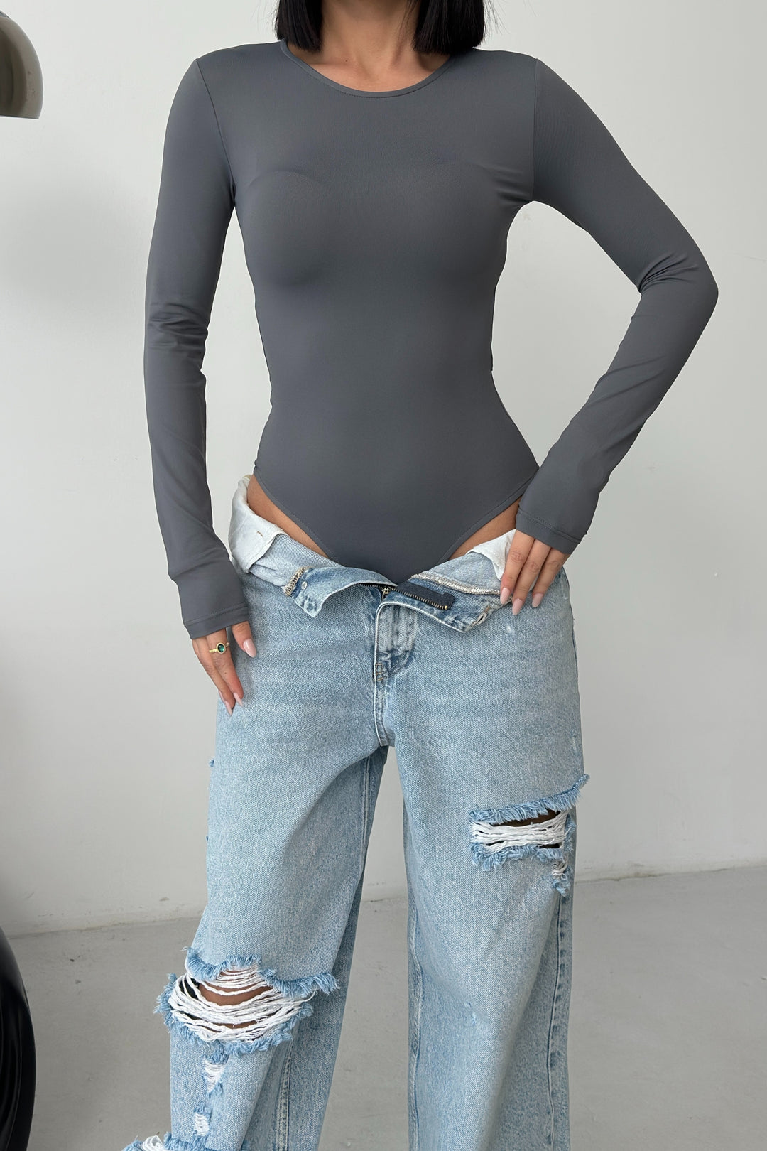 Routines Stretch Longsleeve Bodysuit - Grey 390 - ROUTINES
