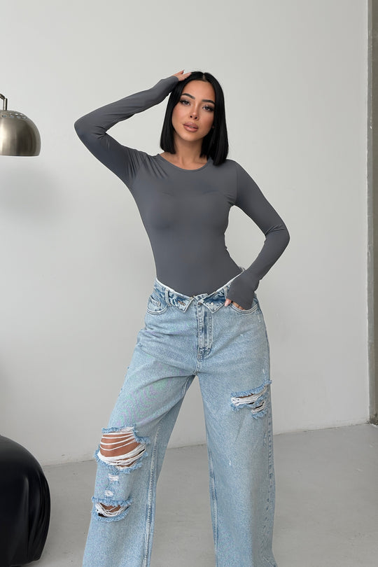 Routines Stretch Longsleeve Bodysuit - Grey 390 - ROUTINES
