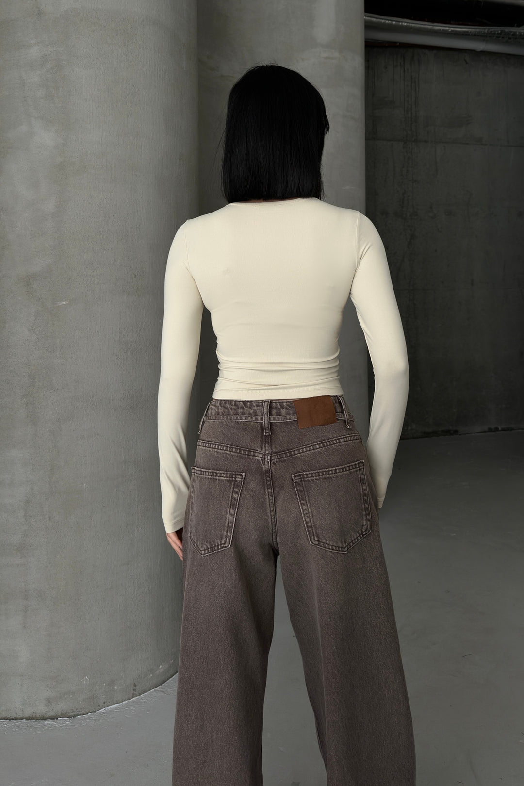 Routines Stretch Longsleeve Crop Top - Beige 391 - ROUTINES