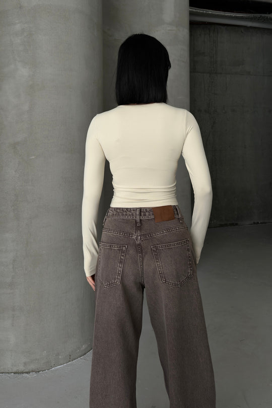 Routines Stretch Longsleeve Crop Top - Beige 391 - ROUTINES