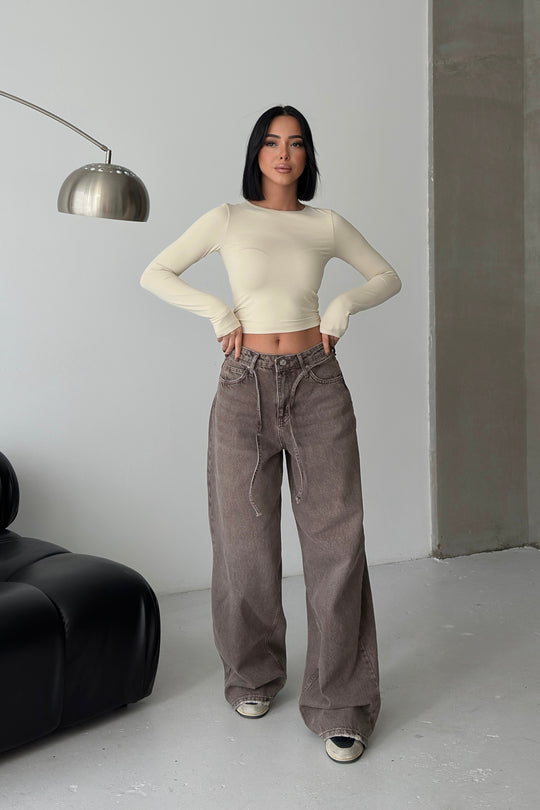 Routines Stretch Longsleeve Crop Top - Beige 391 - ROUTINES