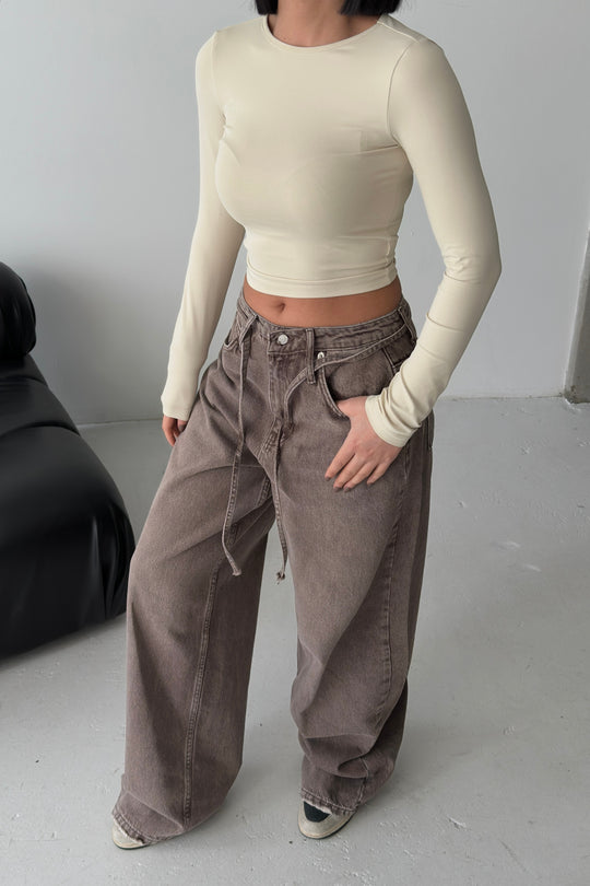 Routines Stretch Longsleeve Crop Top - Beige 391 - ROUTINES