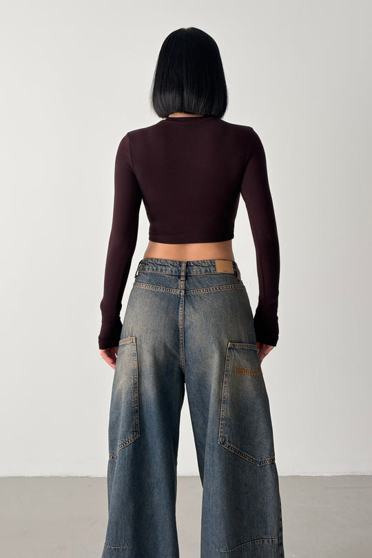 Routines Stretch Longsleeve Crop Top - Brown 4006