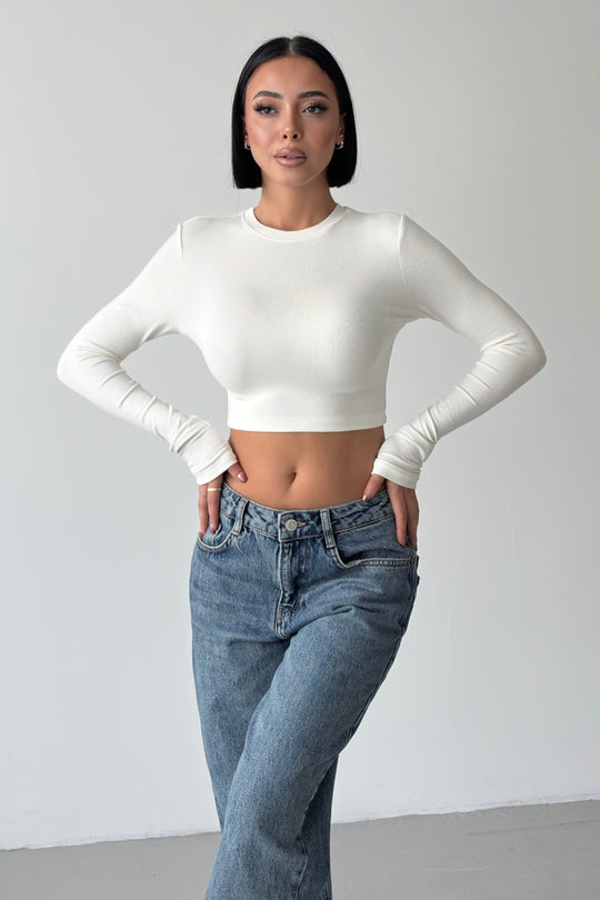 Routines Stretch Longsleeve Crop Top - Cream 4006 - ROUTINES