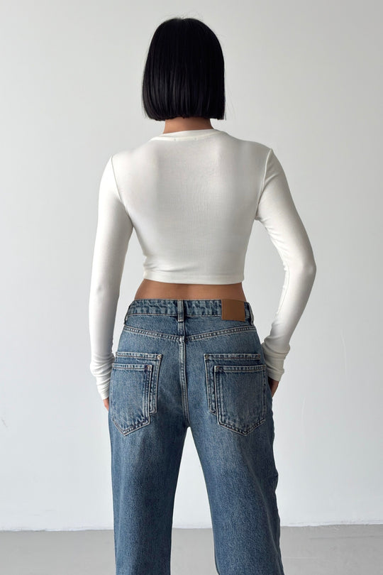 Routines Stretch Longsleeve Crop Top - Cream 4006 - ROUTINES