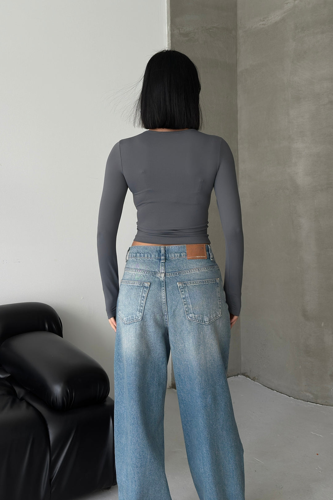 Routines Stretch Longsleeve Crop Top - Grey 391 - ROUTINES