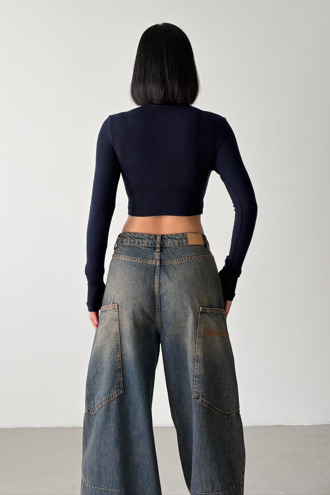 Routines Stretch Longsleeve Crop Top - Navy Blue 4006