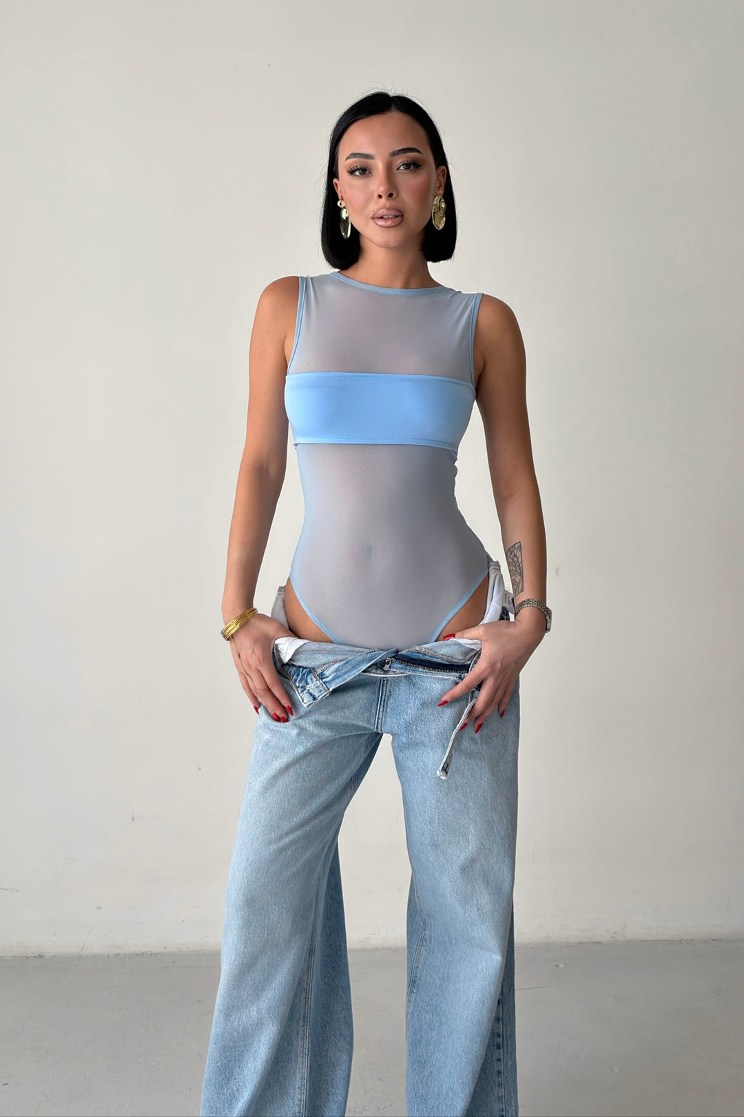Routines Stretch Mesh Bodysuit - Baby Blue 4539 - ROUTINES