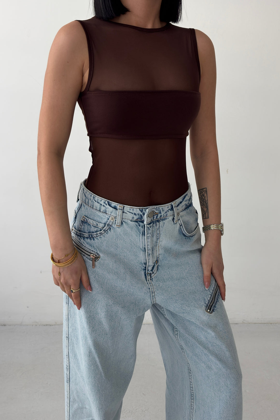 Routines Stretch Mesh Bodysuit - Brown 4539 - ROUTINES