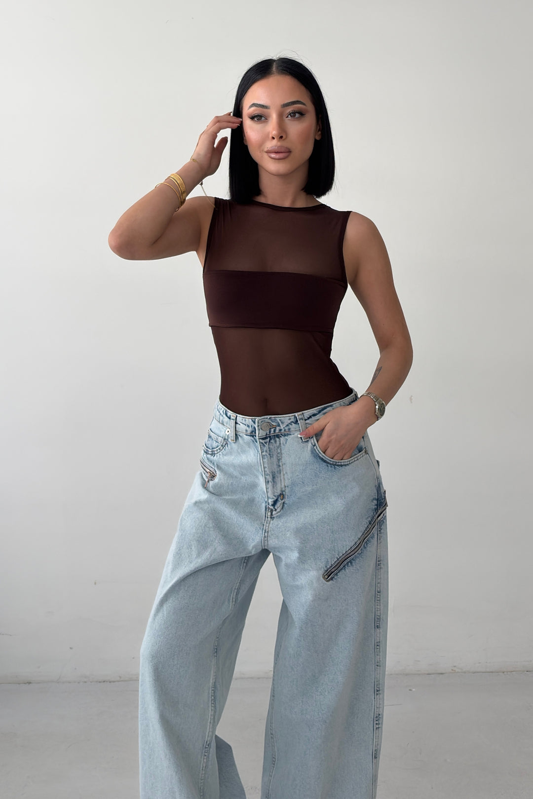 Routines Stretch Mesh Bodysuit - Brown 4539 - ROUTINES