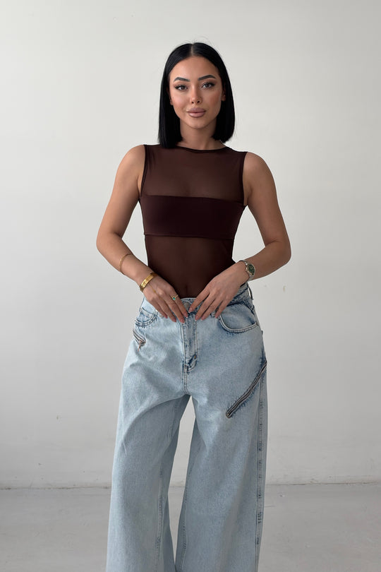 Routines Stretch Mesh Bodysuit - Brown 4539 - ROUTINES