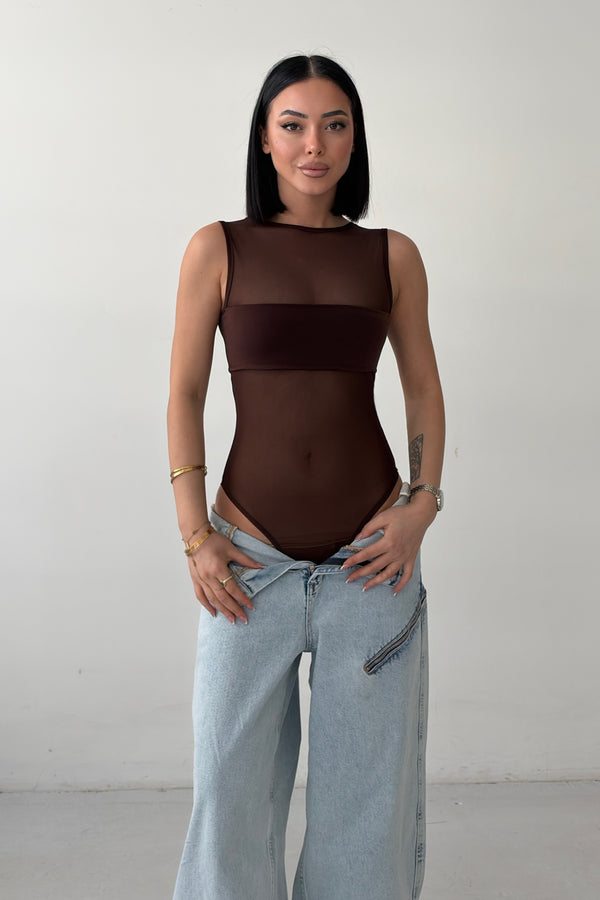 Routines Stretch Mesh Bodysuit - Brown 4539 - ROUTINES
