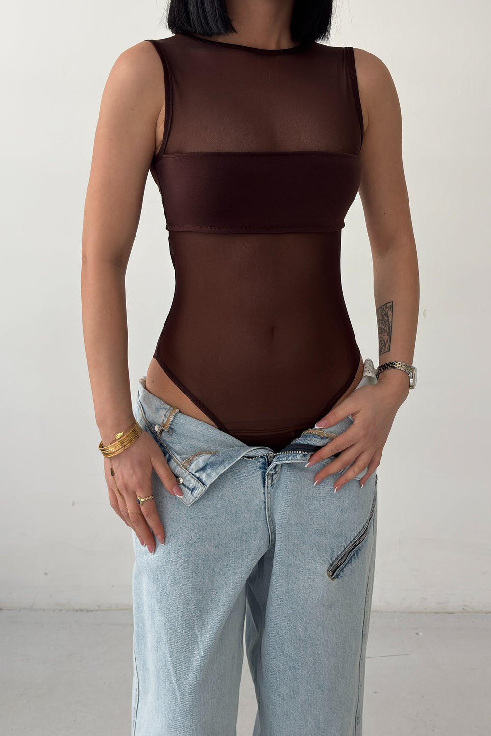 Routines Stretch Mesh Bodysuit - Brown 4539 - ROUTINES