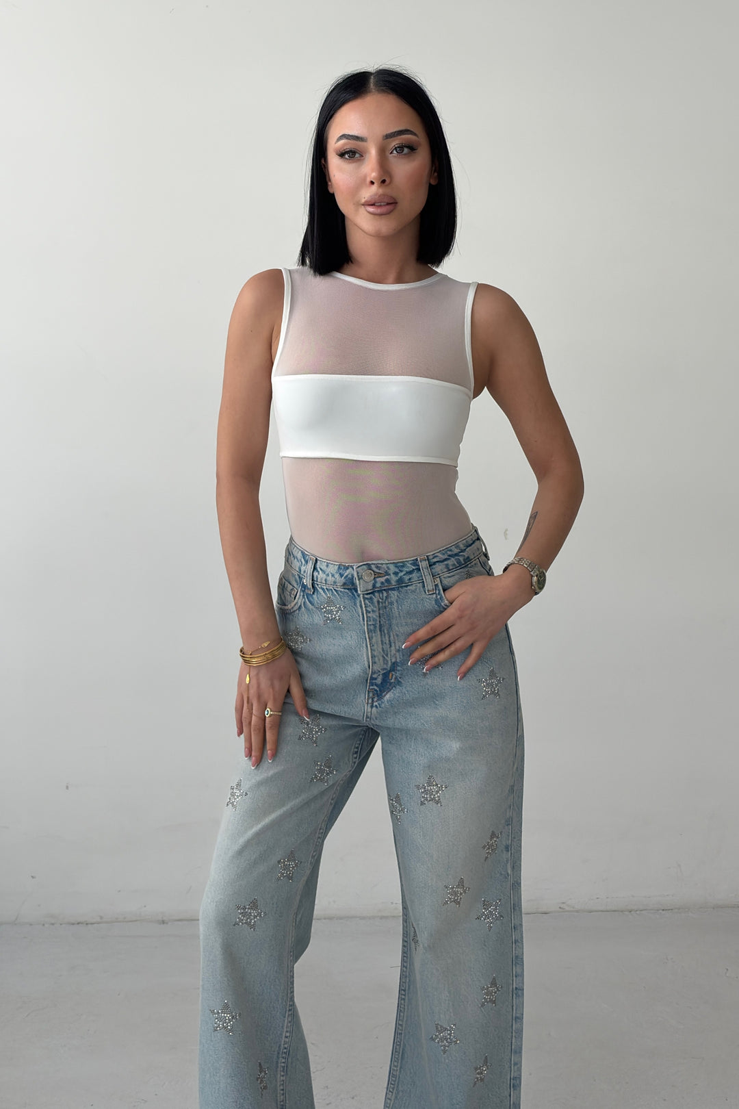 Routines Stretch Mesh Bodysuit - White 4539 - ROUTINES