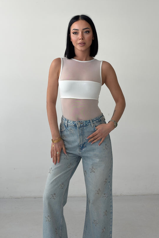 Routines Stretch Mesh Bodysuit - White 4539 - ROUTINES
