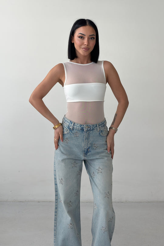 Routines Stretch Mesh Bodysuit - White 4539 - ROUTINES