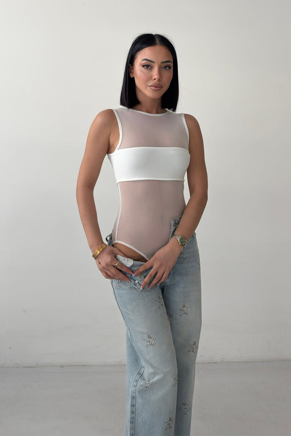 Routines Stretch Mesh Bodysuit - White 4539 - ROUTINES