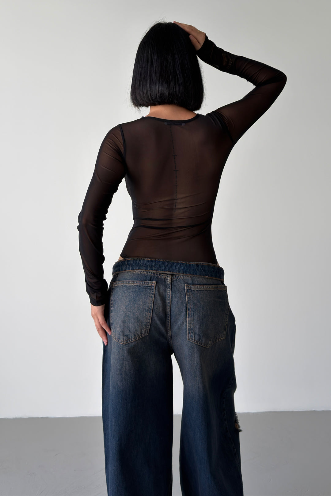 Routines Stretch Mesh Longsleeve Bodysuit - Black 5395 - ROUTINES