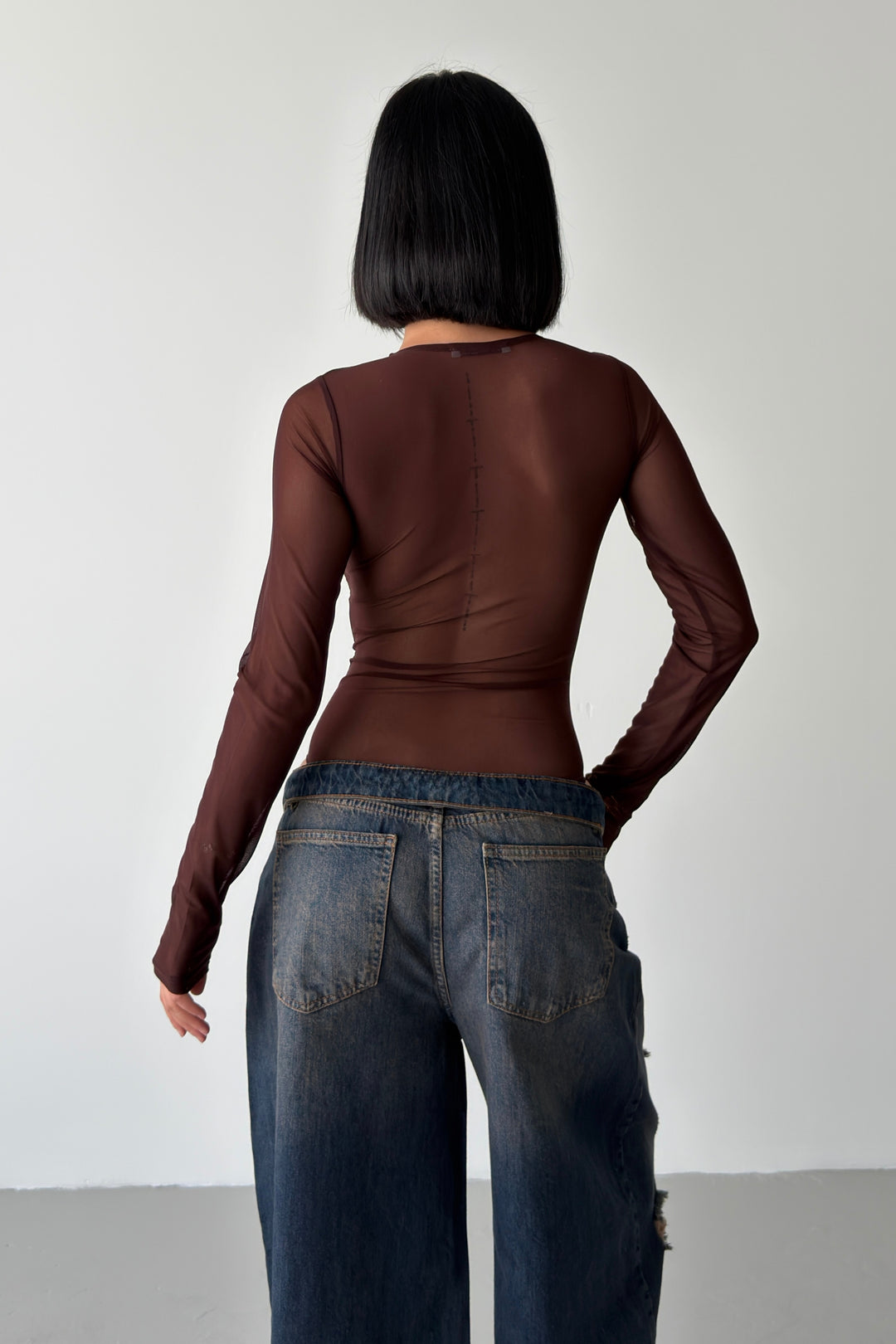 Routines Stretch Mesh Longsleeve Bodysuit - Brown 5395 - ROUTINES