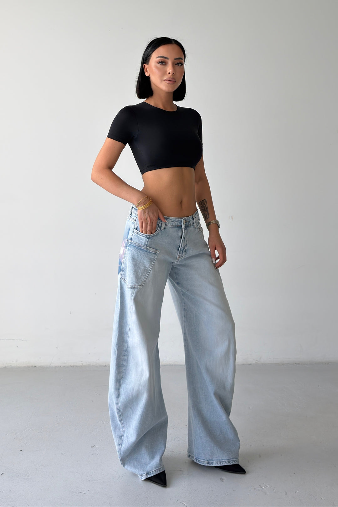 Routines Stretch Mid-waist Balloon Jeans - Light Blue 4970