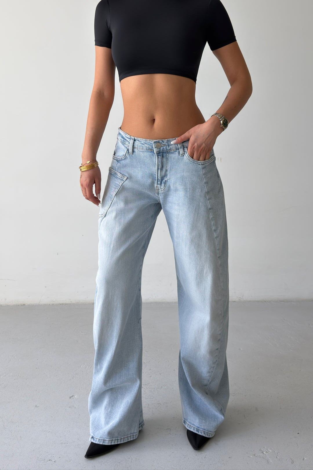 Routines Stretch Mid-waist Balloon Jeans - Light Blue 4970