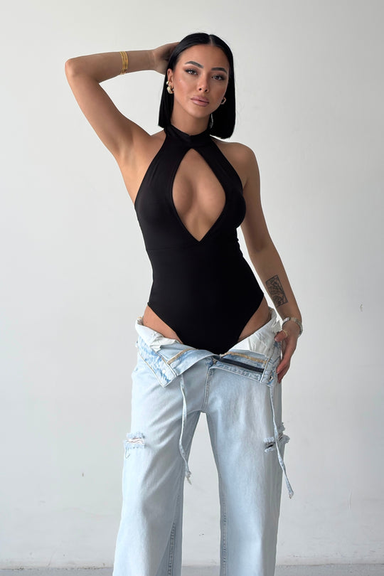 Routines Stretch Open Detail Bodysuit - Black 7363 - ROUTINES
