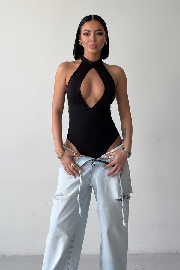 Routines Stretch Open Detail Bodysuit - Black 7363 - ROUTINES