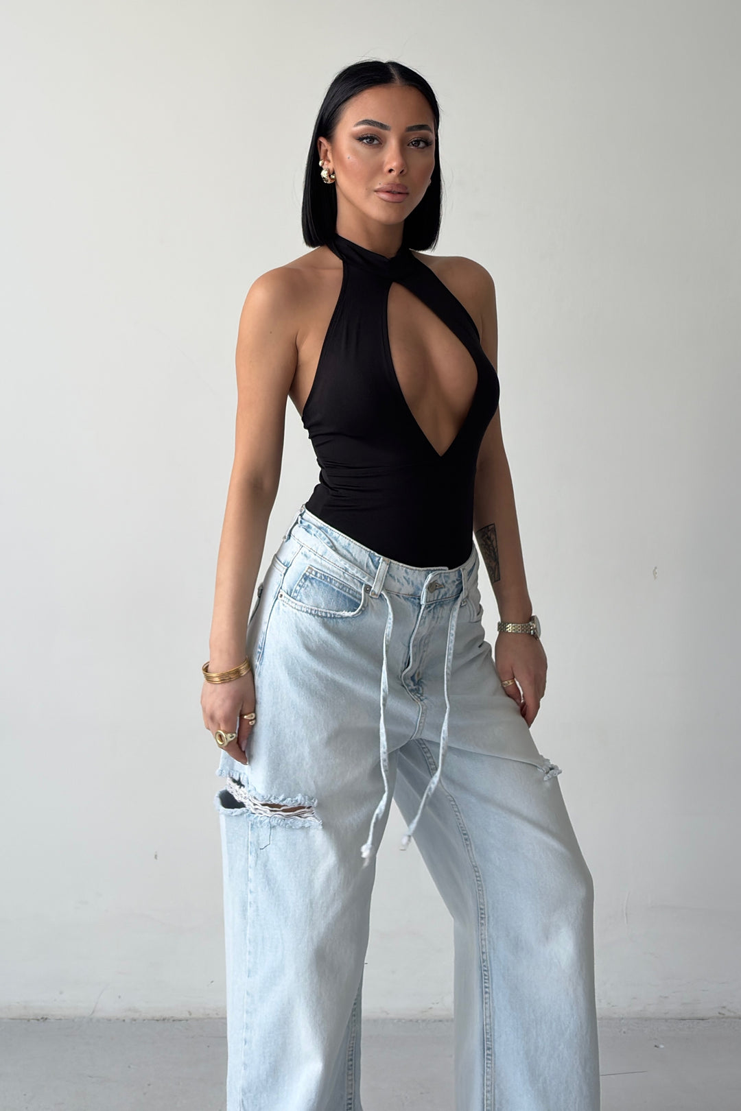 Routines Stretch Open Detail Bodysuit - Black 7363 - ROUTINES