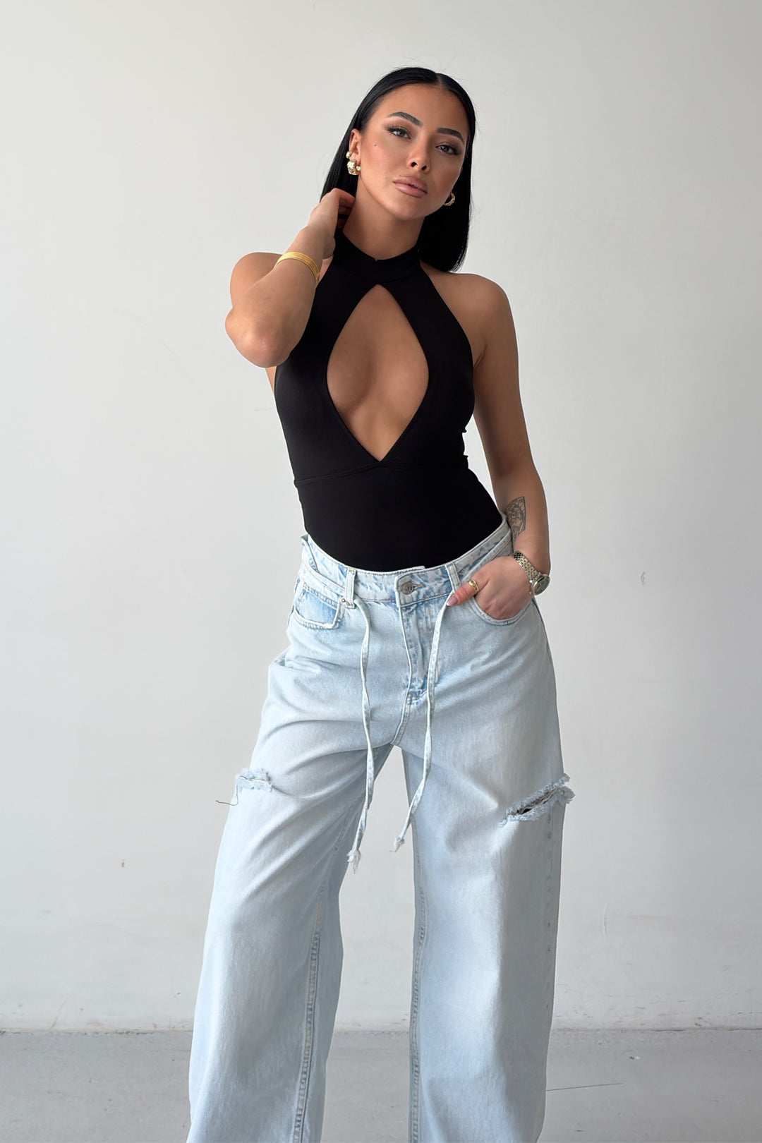 Routines Stretch Open Detail Bodysuit - Black 7363 - ROUTINES