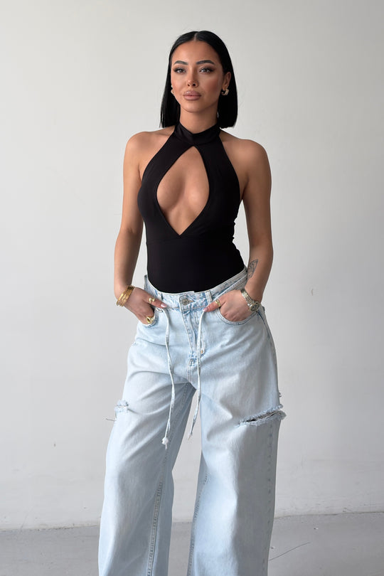 Routines Stretch Open Detail Bodysuit - Black 7363 - ROUTINES