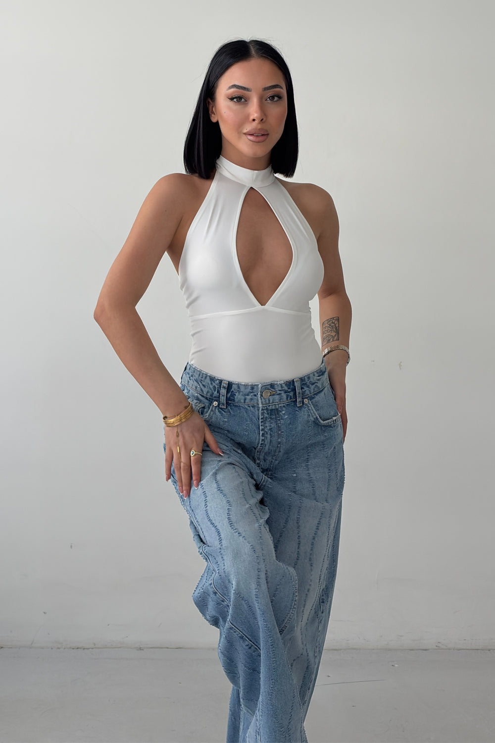 Routines Stretch Open Detail Bodysuit - White 7363 - ROUTINES