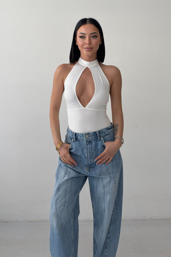 Routines Stretch Open Detail Bodysuit - White 7363 - ROUTINES