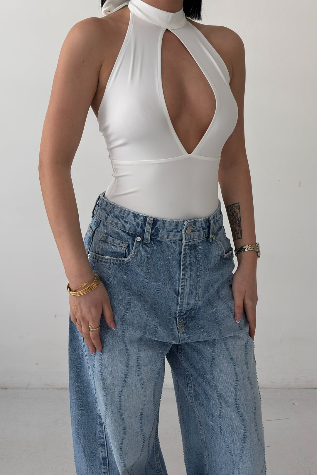 Routines Stretch Open Detail Bodysuit - White 7363 - ROUTINES