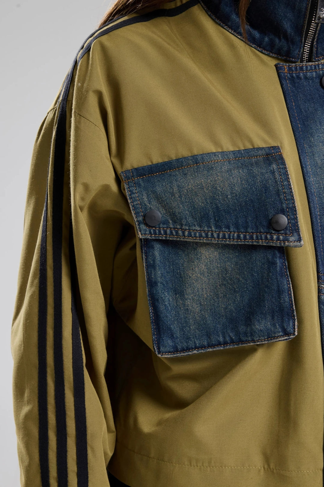 Routines Striped Denim Jacket - Army Green 1726 - ROUTINES