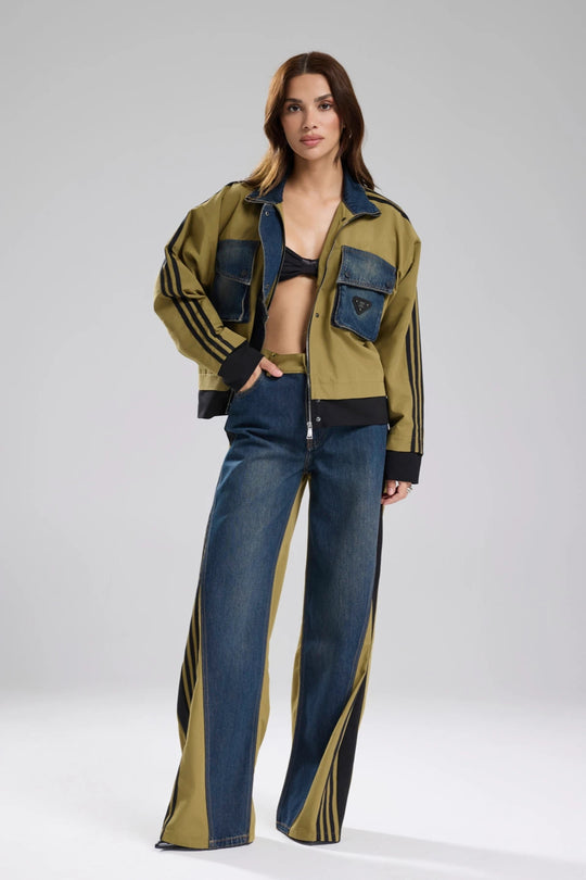 Routines Striped Denim Jacket - Army Green 1726 - ROUTINES