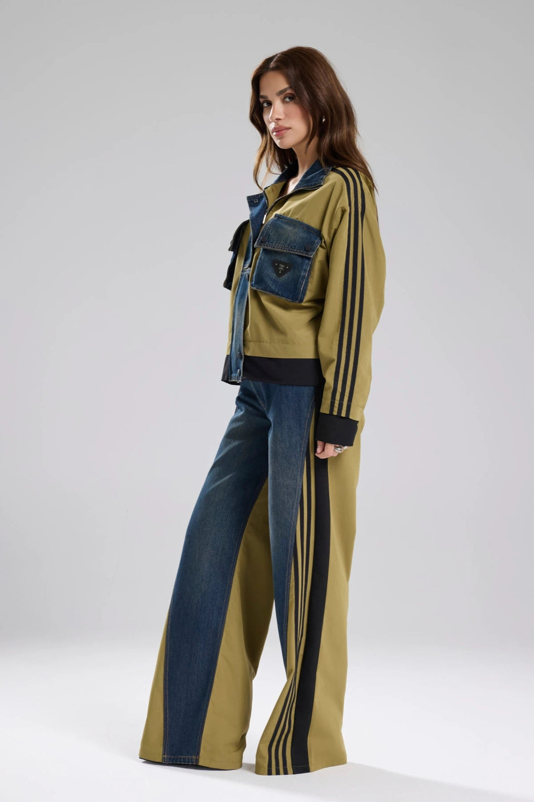 Routines Striped Denim Jacket - Army Green 1726 - ROUTINES