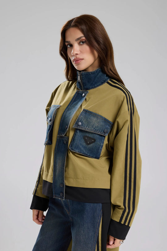 Routines Striped Denim Jacket - Army Green 1726 - ROUTINES