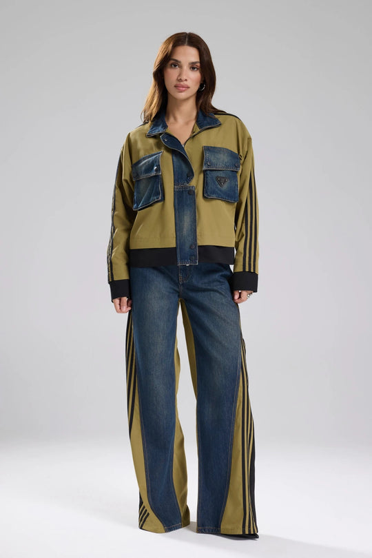 Routines Striped Denim Jacket - Army Green 1726 - ROUTINES