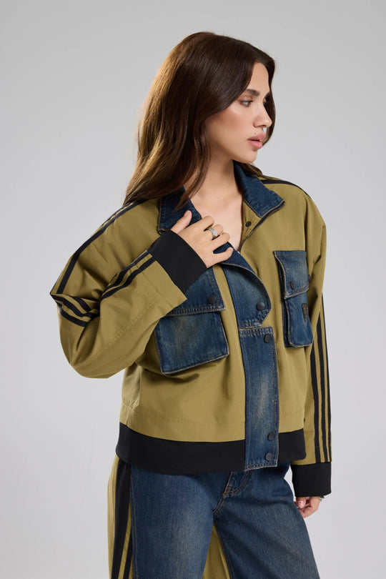 Routines Striped Denim Jacket - Army Green 1726 - ROUTINES