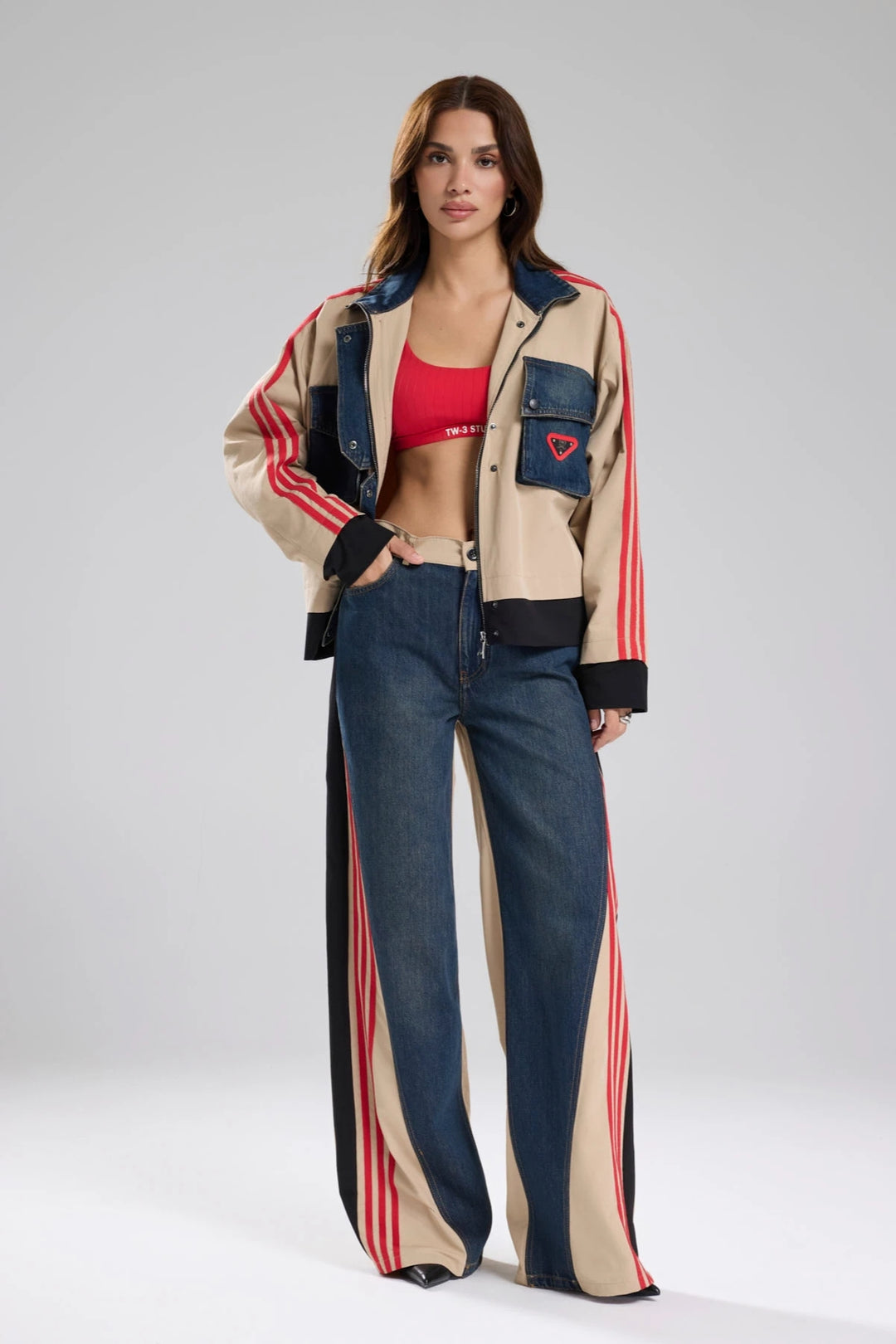 Routines Striped Denim Jacket - Beige 1726 - ROUTINES