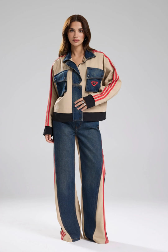 Routines Striped Denim Jacket - Beige 1726 - ROUTINES