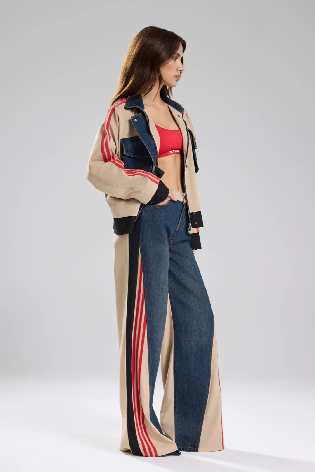 Routines Striped Denim Jacket - Beige 1726 - ROUTINES